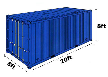 A diagram of a 20ft by 8ft storage container